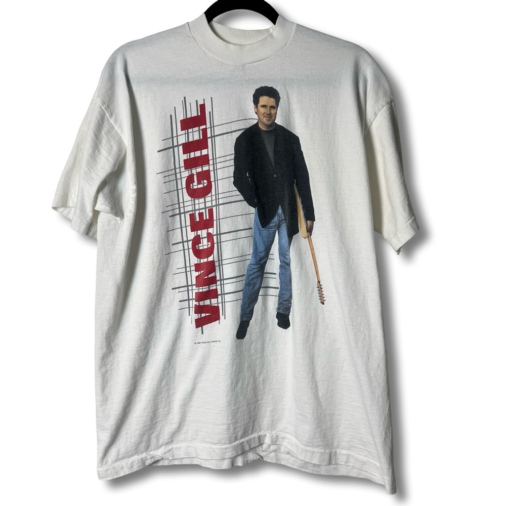 VTG Vince Gill On Tour Single Stitch Concert Tee White 1995 Unisex Sz. XL